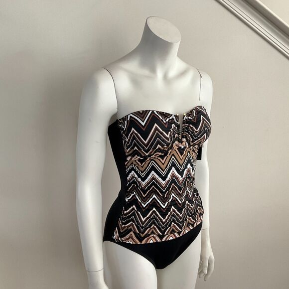 La Blanca One Piece Swimsuit Chevron Tummy Control Halter Brown Black 8 - Picture 8 of 8